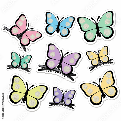 Vibrant Collection of Butterfly Hair Clips in Various Colors and Sizes.