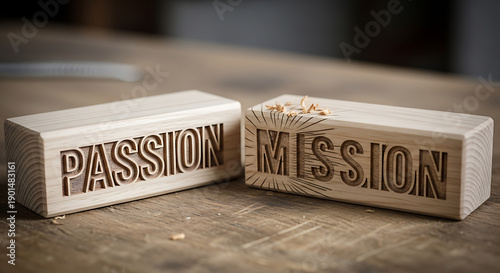 Passion & Mission Carved on Wooden Blocks
