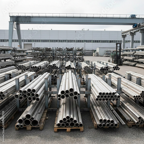Stoccaggio industriale di tubi in acciaio inox all'aperto