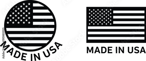 Black and white American flag labels made in U S A USA flag made in USA patriotic symbols