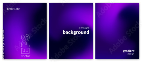 Abstract liquid background set. Gradient mesh. Effect blend purple color. Blurred fluid colorful mix. Modern design template for web cover, header, ad banner, poster, brochure, flyer. Vector image