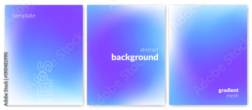Abstract liquid background set. Gradient mesh. Effect blend light blue color. Blurred fluid colorful mix. Modern design template for web cover, header, ad banner, poster, brochure, flyer. Vector image