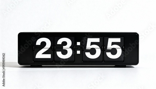 Minimal Flip Clock Showing 23:55 on White Background, Deadline and Time Pressure Concept