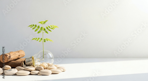 Minimal eco concept with natural elements and clean background, sustainability and green lifestyle theme