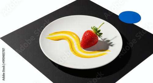 Playful minimal food scene with bold color contrast, graphic composition, modern advertising style