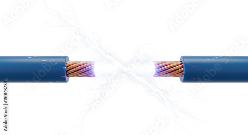 Electric cables sparking with exposed wires and electrical discharge - Professional isolated electrical effect on transparent PNG background perfect for technology and energy design projects
