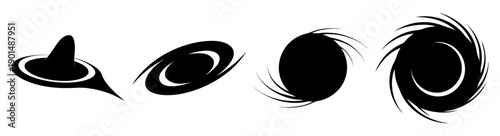 Black hole vector icon set cosmic event horizon space phenomenon gravity illustration minimalist design science education