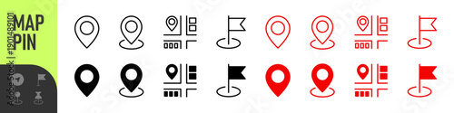 Map pin location icon set. Map markers isolated on white background. Black pointer GPS location symbol. Vector illustration. Color icon set
