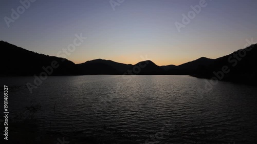 Blur nature video background The wind blows cool in winter and the view of the water in the natural reservoir with beautiful morning light.