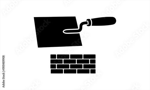 Trowel and brick wall construction tools silhouette.