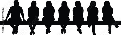 Black silhouettes of people sitting on a bench 1