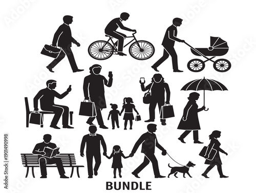 Gorgeous everyday life silhouette with simple elegant human scenes