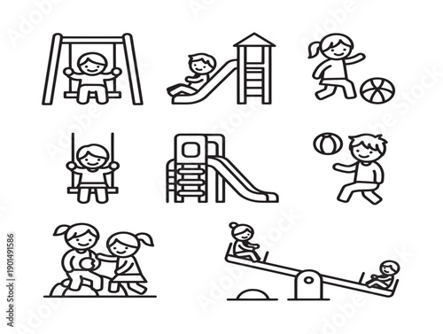 Gorgeous kids playing line art with joyful energetic motion