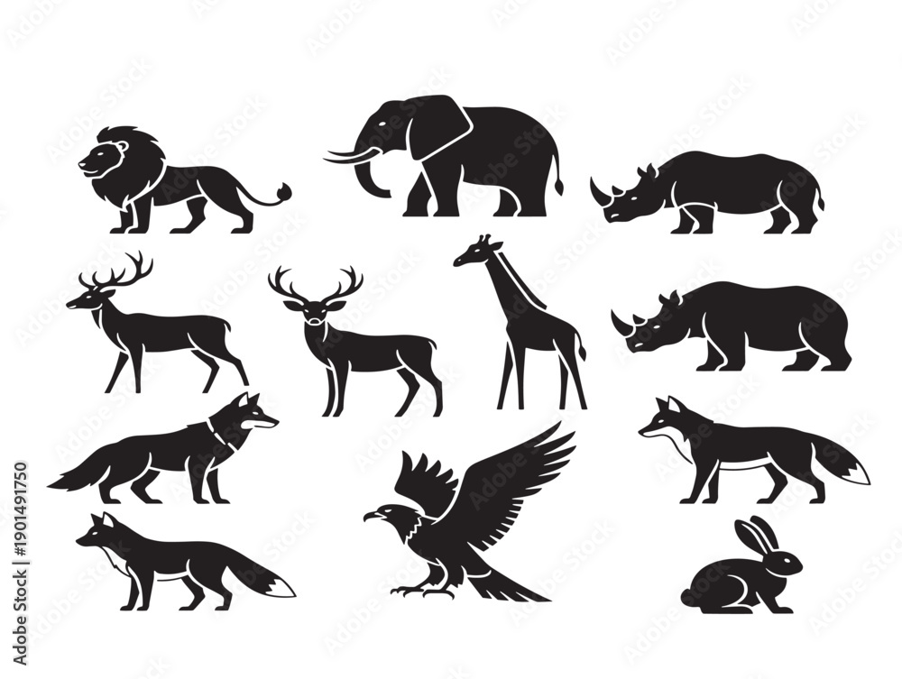 Naklejka premium Stunning wildlife animal silhouettes with dynamic natural poses