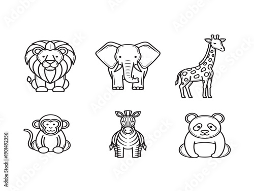 Nice zoo animals illustration set with modern minimal design