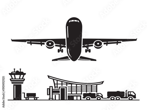 Stunning airplane and airport silhouettes with a gorgeous and dynamic travel theme