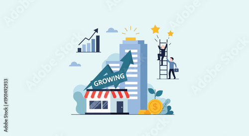Illustrative representation of business expansion and financial growth towards success