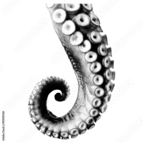 Octopus tentacle vintage y2k halftone art, marine creature limb stipple brutalist retro vector png with transparent background, dark 2000s aesthetic photocopy effect tattoo
