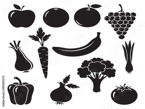 Beautiful fruits and vegetables outline with a simple and gorgeous produce icon set