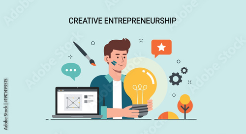 Innovative entrepreneur holding a bright light bulb representing creative ideas and business growth