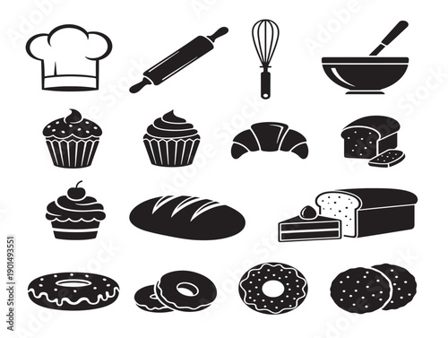 Beautiful bakery elements silhouettes with a simple and gorgeous pastry icon design