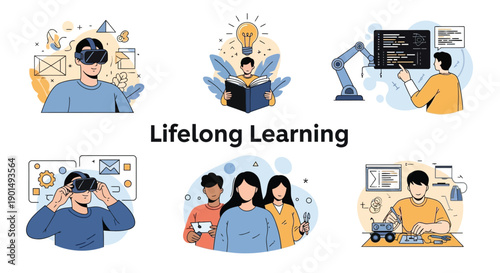 Diverse Illustrations Showcasing Lifelong Learning And Skill Development