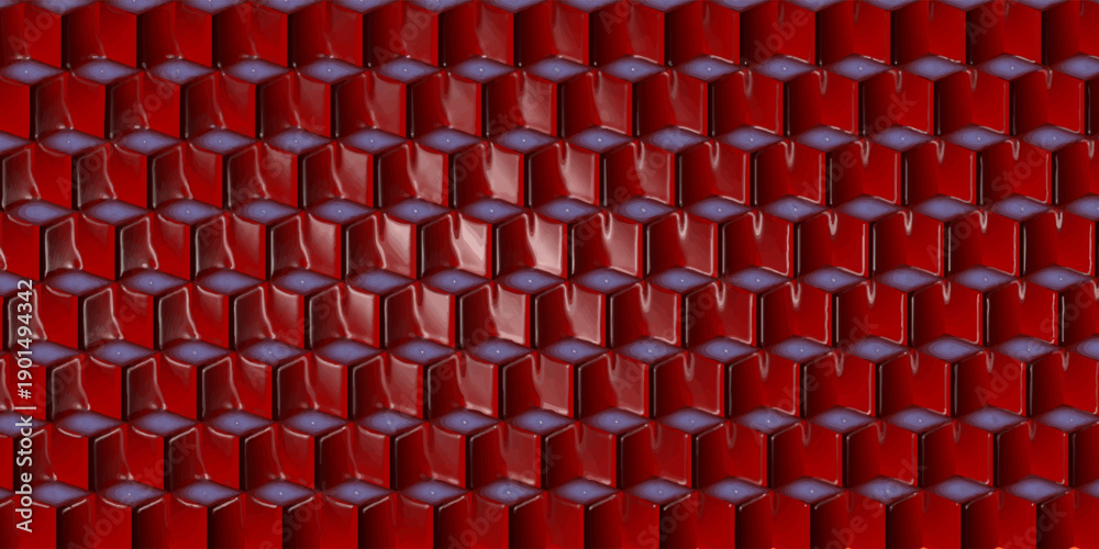 Fototapeta premium Abstract red cubes box background backdrop with neon light from inside. 3D rendering illustration.