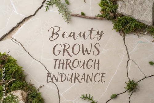 Beauty Grows Through Endurance on Neutral Kraft Marble Background