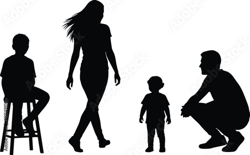 Black silhouettes of family members on white background people