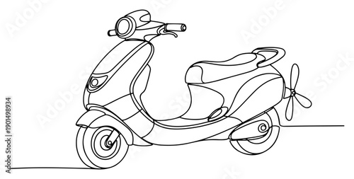Modern scooter moped one line drawing, continuous line art of urban electric motorbike for city transport concept
