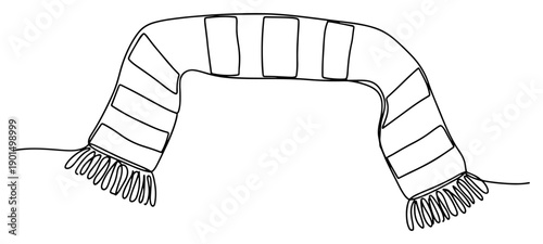 Striped fan scarf one line drawing, continuous line art of knitted winter accessory for sport team supporters