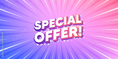 Special offer sun rays gradient banner. Light burst background. Special offer tag. Sale sign. Advertising Discounts symbol. Gradient sun rays. Sunburst light. Vector