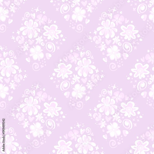 Delicate and cute floral pattern, with ornament on pastel pink background 