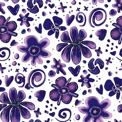 Bright purple violet floral pattern on transparent background 