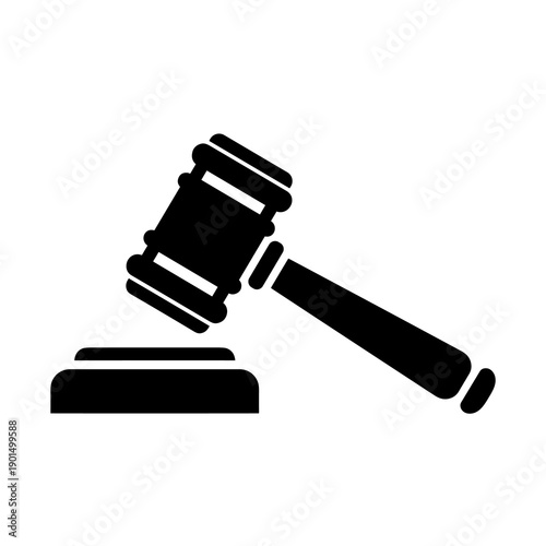 Justice Symbol: A minimalist silhouette of a judge's gavel resting on a block, representing the essence of law, order, and judicial processes.