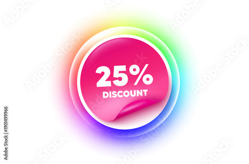 Discount sticker rainbow gradient. Paper offer price tag. 25 percent discount. Sale offer price sign. Special offer symbol. Sticker label. Grain dots effect. Vector