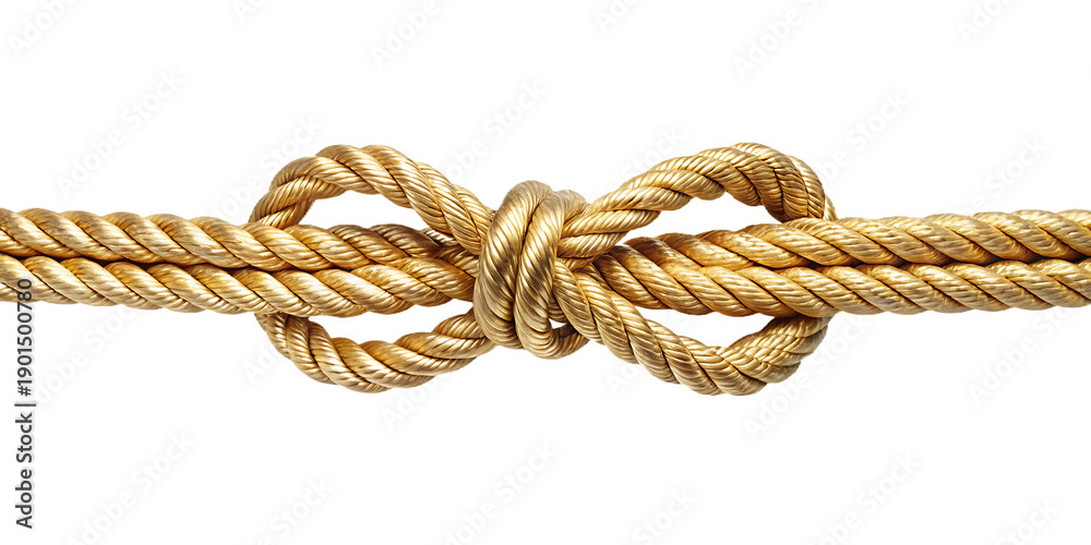 Fototapeta premium Golden rope with a bowline knot on white background isolated on a transparent background 3