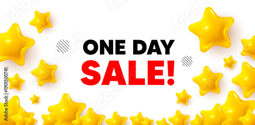 One day winner banner with 3d stars. Golden stars banner. One day sale tag. Special offer price sign. Advertising Discounts symbol. Review rate background. Vector
