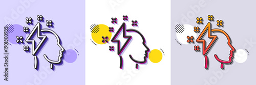 Creative brainstorming line icon. Halftone dotted pattern. Gradient icon with grain shadow. Human head with lightning bolt sign. Inspiration symbol. Line brainstorming icon. Various designs. Vector