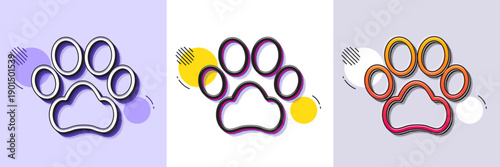 Dog paw line icon. Halftone dotted pattern. Gradient icon with grain shadow. Pets care sign. Animal step symbol. Line dog paw icon. Various designs. Vector