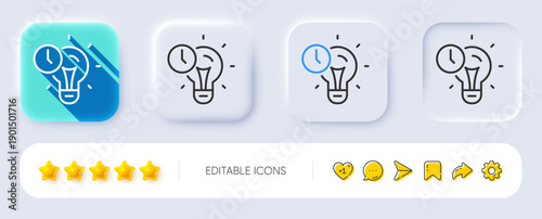 Time management line icon. Neumorphic, Flat shadow, 3d buttons. Idea lightbulb sign. Clock symbol. Line time management icon. Social media icons. Vector