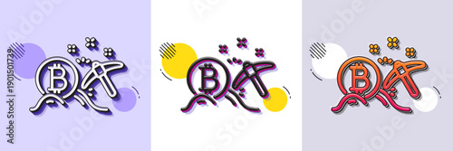 Bitcoin mining line icon. Halftone dotted pattern. Gradient icon with grain shadow. Cryptocurrency coin sign. Crypto money pickaxe symbol. Line bitcoin mining icon. Various designs. Vector