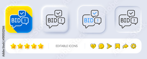 Bid offer line icon. Neumorphic, Flat shadow, 3d buttons. Auction sign. Raise the price up symbol. Line bid offer icon. Social media icons. Vector