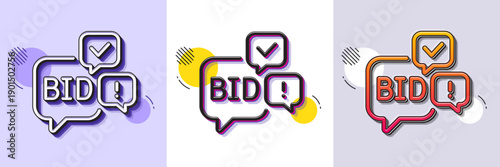 Bid offer line icon. Halftone dotted pattern. Gradient icon with grain shadow. Auction sign. Raise the price up symbol. Line bid offer icon. Various designs. Vector