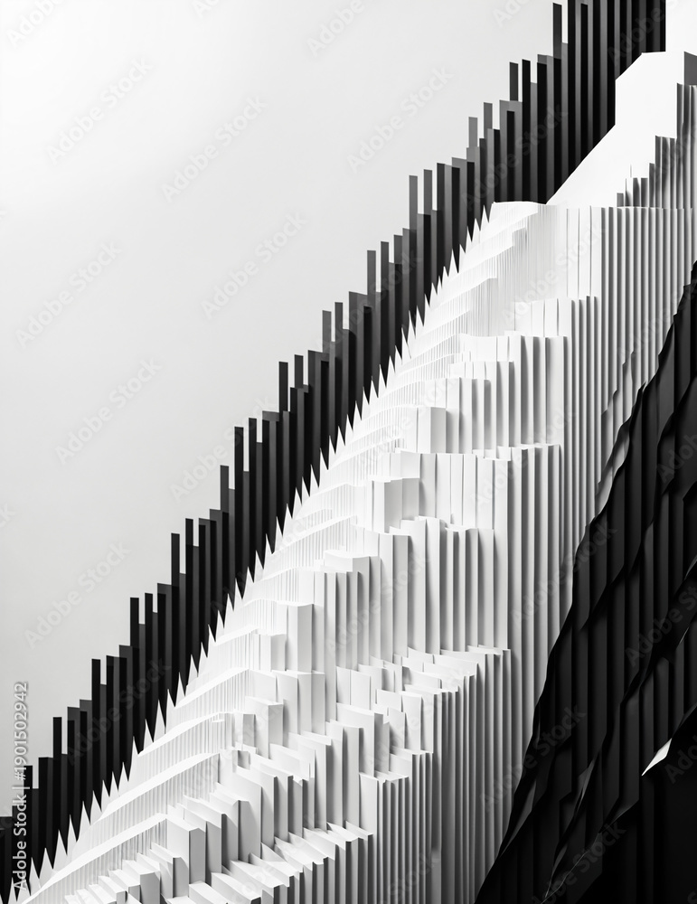 Obraz premium abstract black and white geometric structure with rising vertical lines and sharp angles