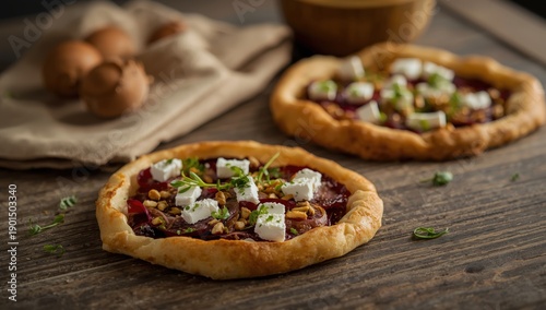 Wallpaper Mural Filo pizza with beetroot, feta, caramelized onions, pine nuts, sunflower microgreens. Savory vegetarian dish Torontodigital.ca