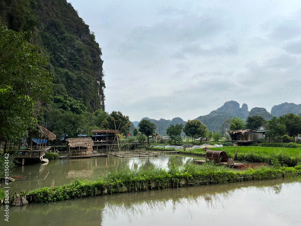 Obraz premium Ninh Binh Vietnam – Scenic Karst Mountains, Rivers and Rice Fields Landscape