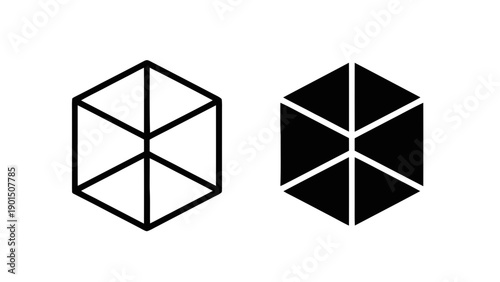 Vector illustration of an abstract geometric 3D cube shape symbol icon design, on transparent background