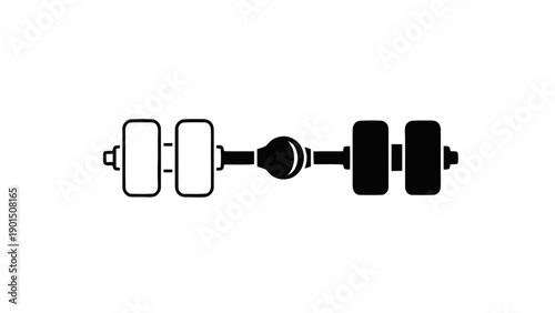 Vector illustration of a barbell with solid and outlined weights, on transparent background