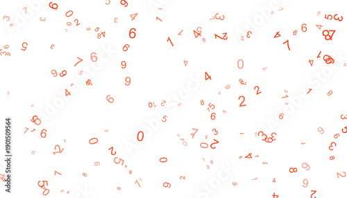 Random numbers scattered on a white background in orange color.